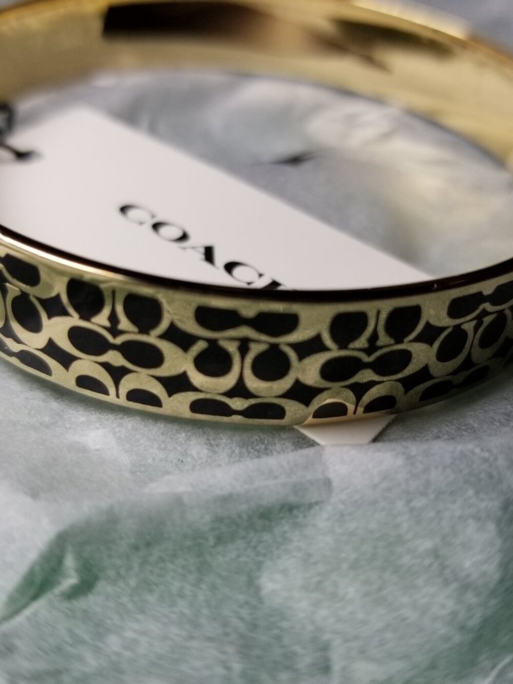 Coach Gold Black Tone Logo Signature Bangle Bracelet Designer City Party NWT